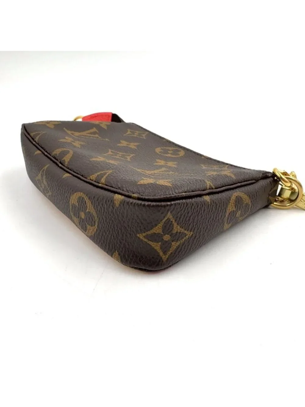 Louis Vuitton Mini Pochette Accessoires Illustre Monogram Brown Handbag Gold